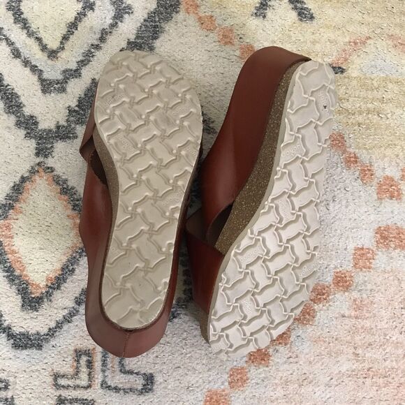 Yokono Brown Genuine Leather Open Toe Wedge Slide On Platform Sandals - 7 1/2 - Picture 5 of 6